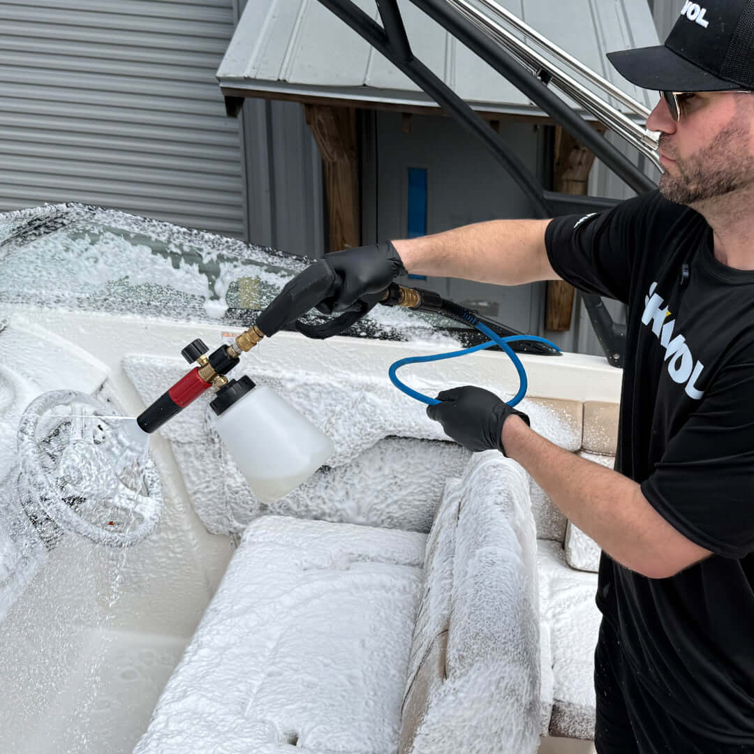 SKWOL™ Wash & Prep marine-grade boat soap designed to remove salt deposits and prevent buildup, ideal for coastal boating conditions.