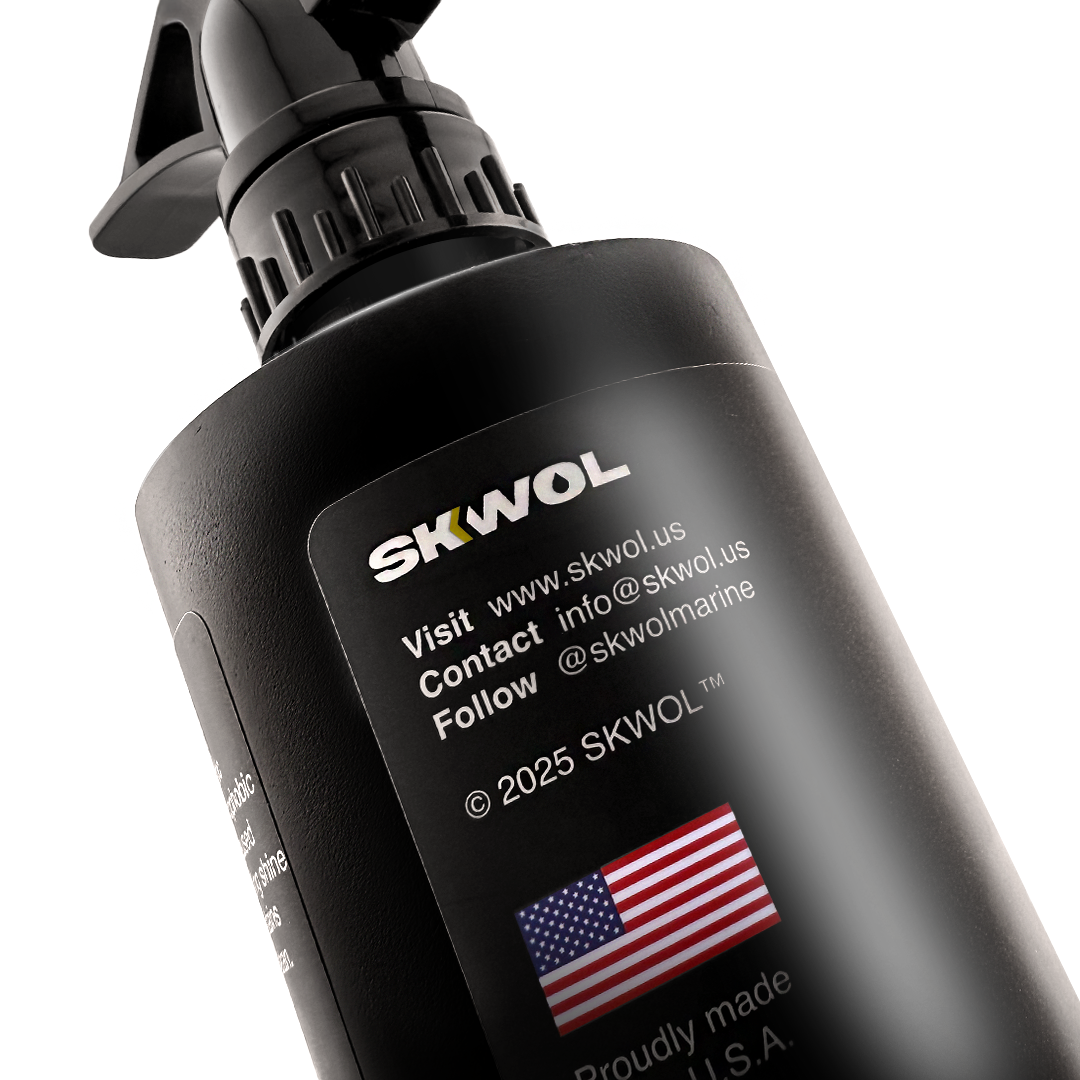 SKWOL™ Ceramic Boat Top Coat repelling water with its ultra-hydrophobic formula, ensuring a spotless, streak-free surface.