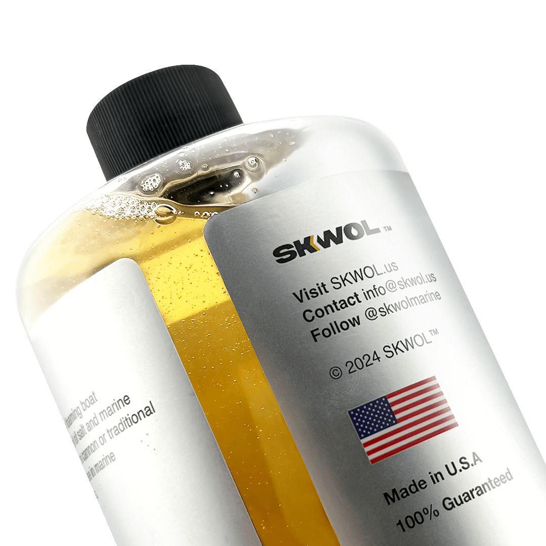 Thick foaming action of SKWOL™ Wash & Prep boat soap, lifting dirt, salt, and grime without stripping protective coatings.