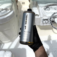 The thick, foaming action of SKWOL™ Wash & Prep boat soap effortlessly lifts dirt, salt, and grime while preserving protective coatings.